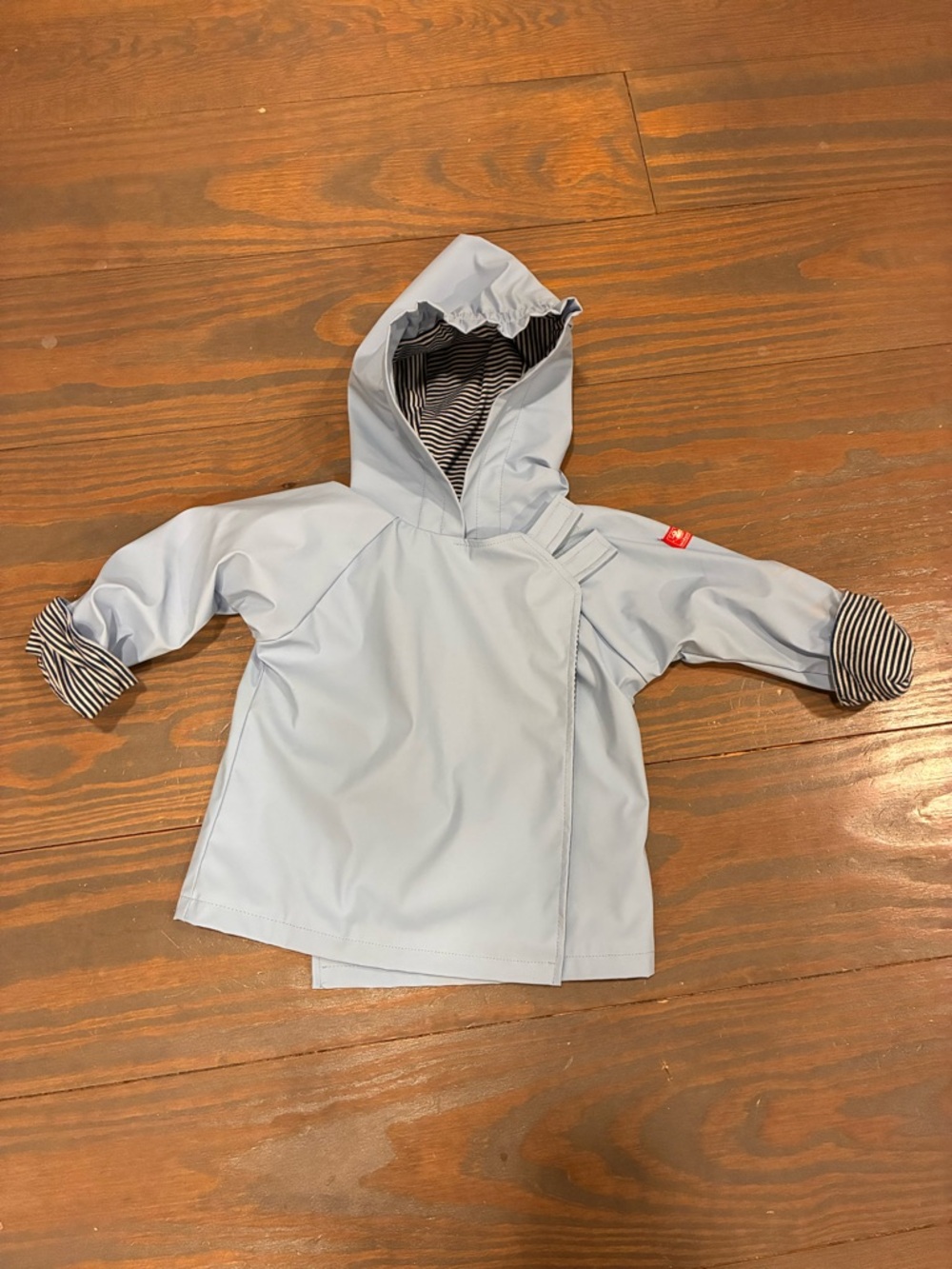 Widgeon Light Blue Hooded Rain Jacket with Striped Lining